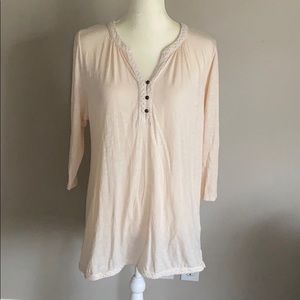 Lucky Brand Top Blouse Tunic Cream Lace Trim Sz 1X